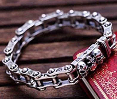 Silver Motorcycle Chain Bracelet | Skull Action