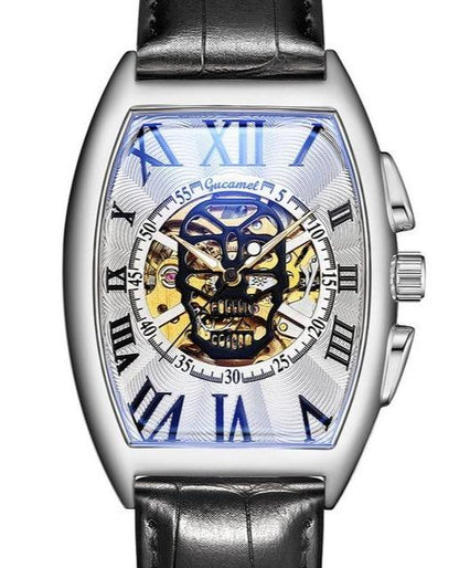 silver skull watch
