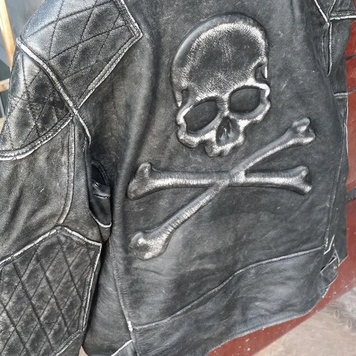Skull And Crossbones Leather Jacket | Skull Action