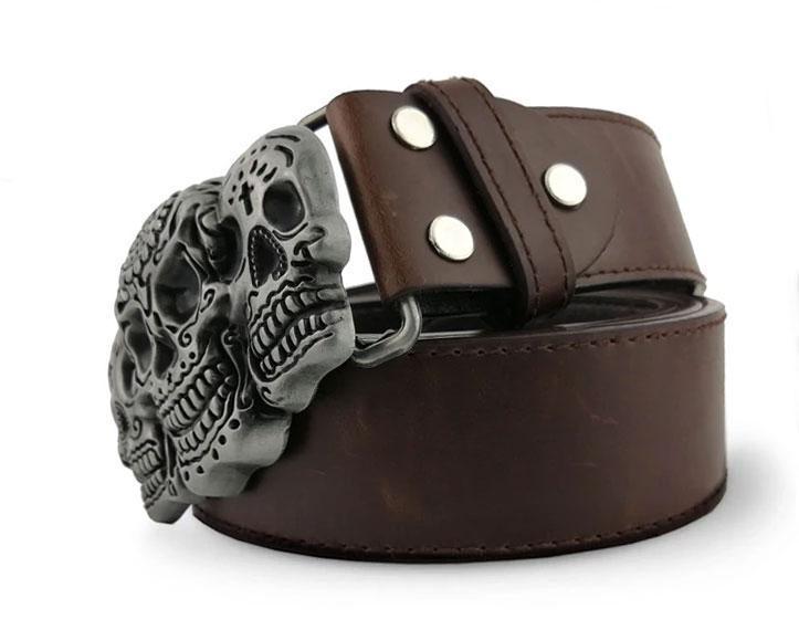 Skull Belt Leather Brown