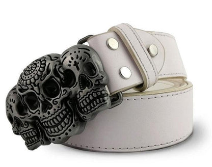 Skull Belt Leather White