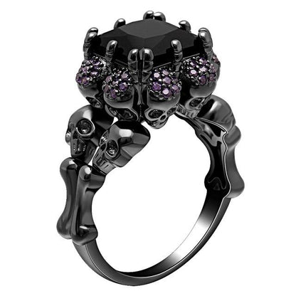 black diamond skull wedding ring