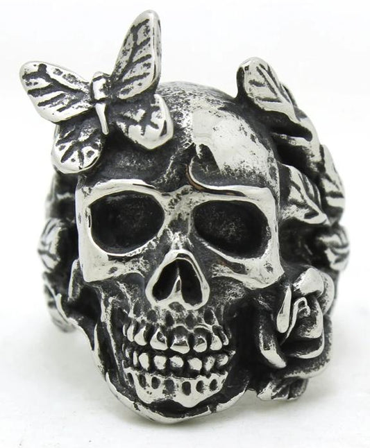 skull ring with butterfly