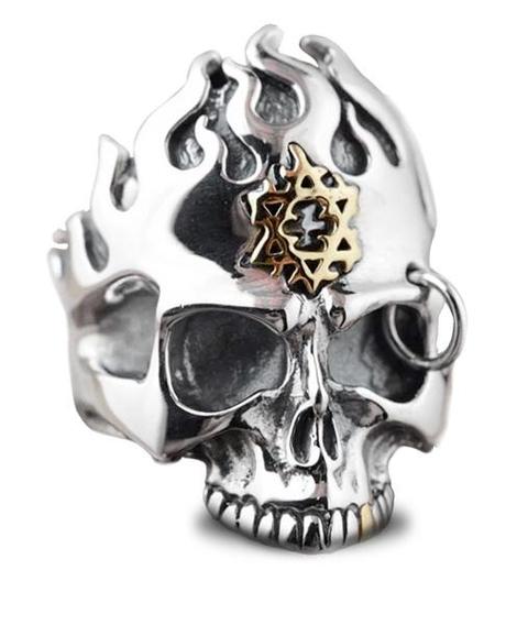 steel flame skull ring