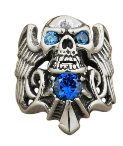 sterling silver biker skull rings