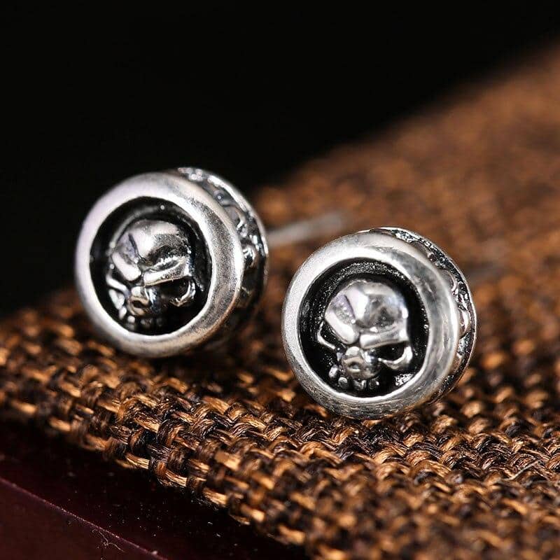 Sterling Silver Skull Stud Earrings | Skull Action