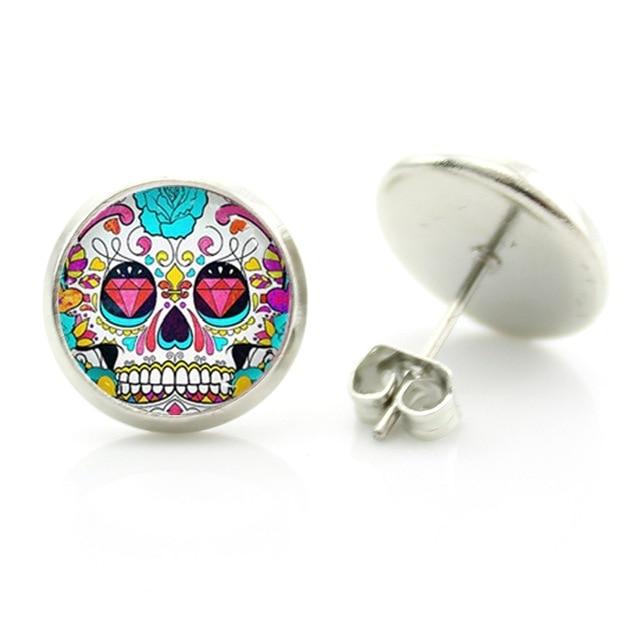 sugar skull hoop earrings